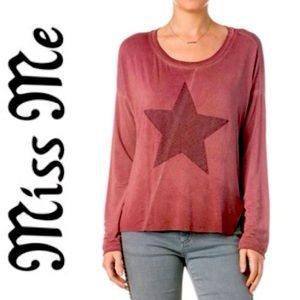 NWT Miss Me Russet Red Star Scoop Neck Top